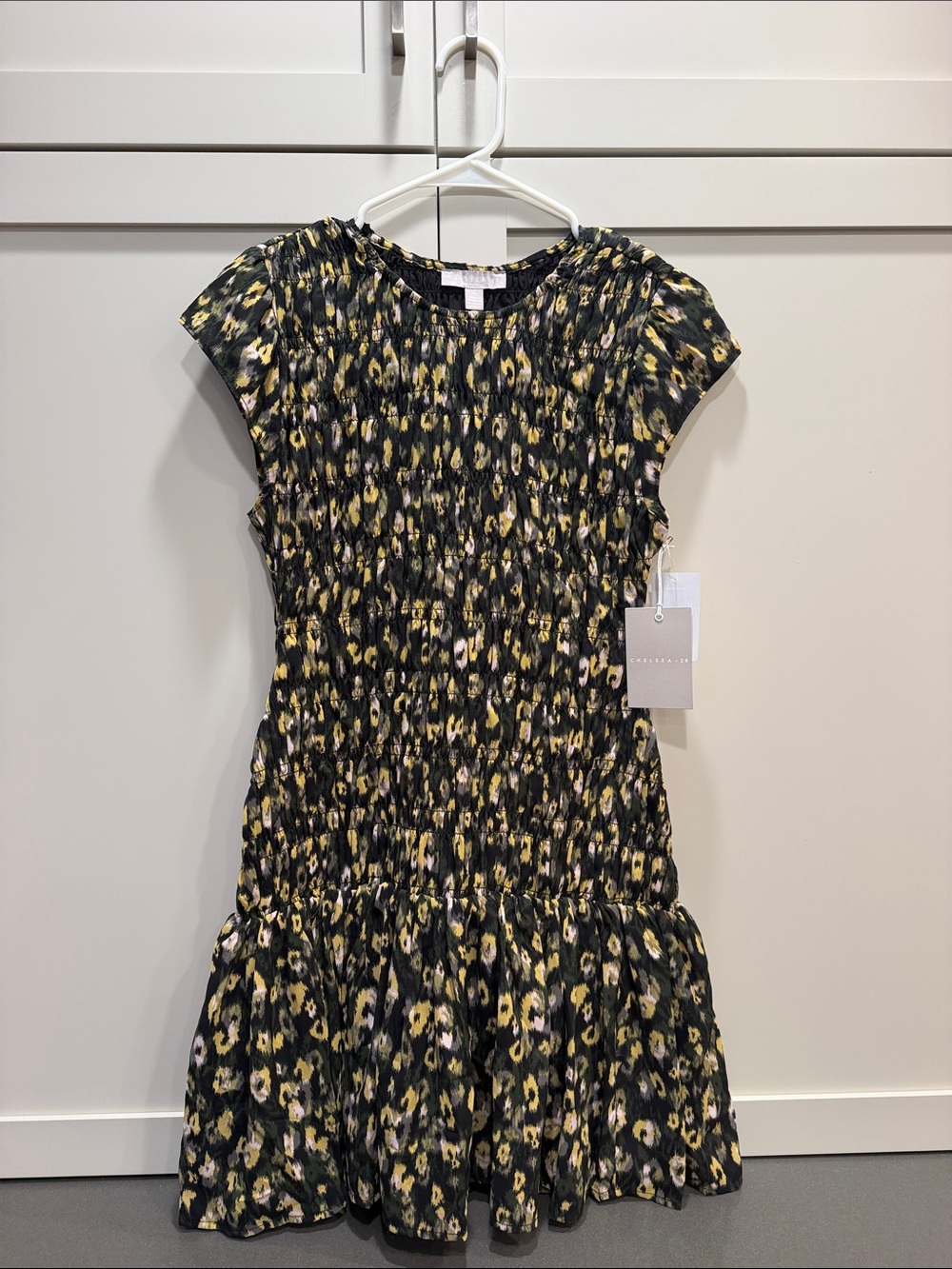 Chelsea 28 Black & Yellow Floral Smocked Dress NWT